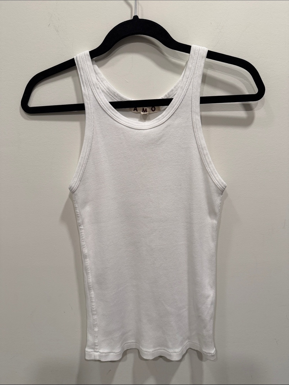 AMO long White Ribbed Tank - Slim Racerback Staple